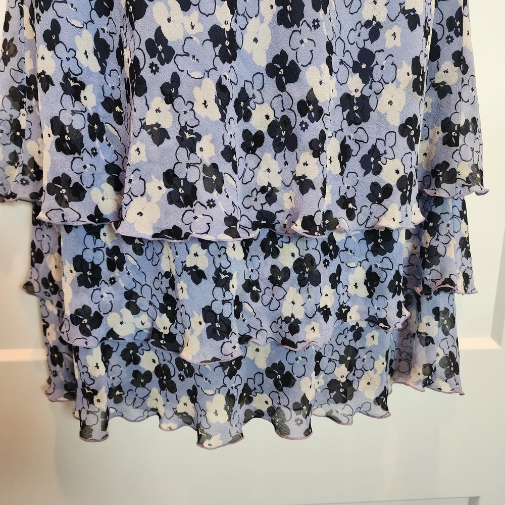 Ann Taylor Vintage Y2K Silk Floral Tiered Blue Midi Dress 6 Fairycore Wedding - Picture 7 of 12
